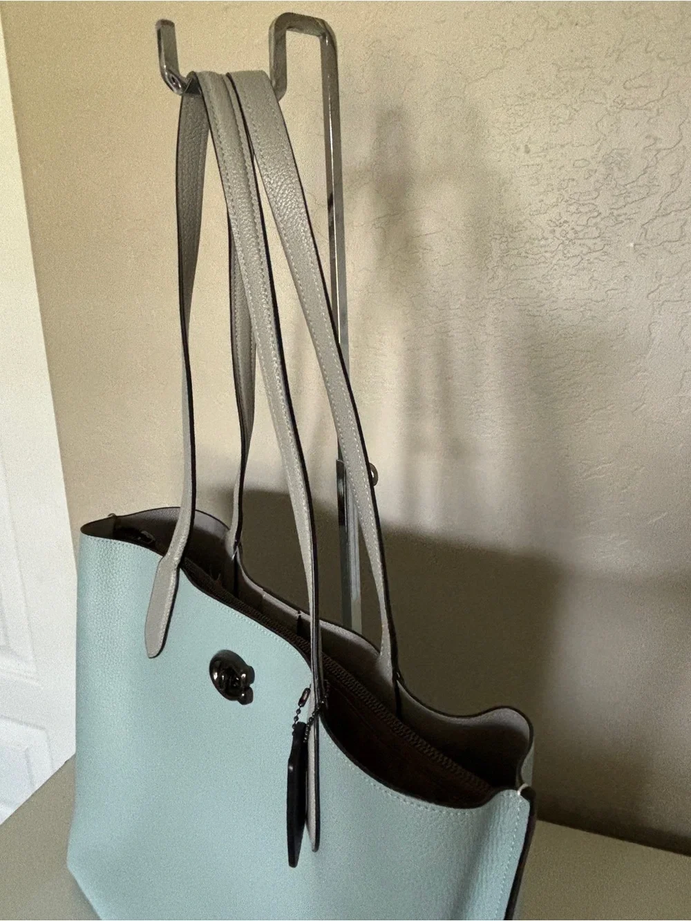 Coach Willow Aqua Blue Signature Leather Tote Bag! New 🌸